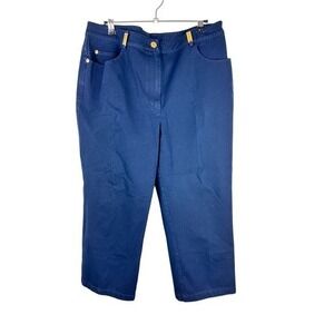 St John Sport Size 14 Navy Blue Wide Leg Crop Pants Stretch Cotton Spandex